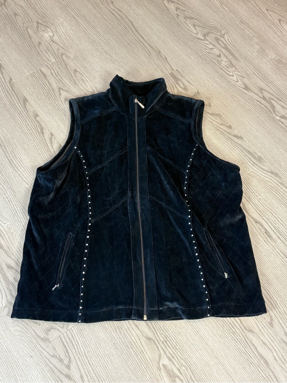 Women’s Black Velvet Zip-Front Vest with Stud Detail